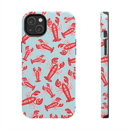 Red Lobster Watercolor Illustrated Tossed Pattern Light Blue Tough Phone Case | Various Models