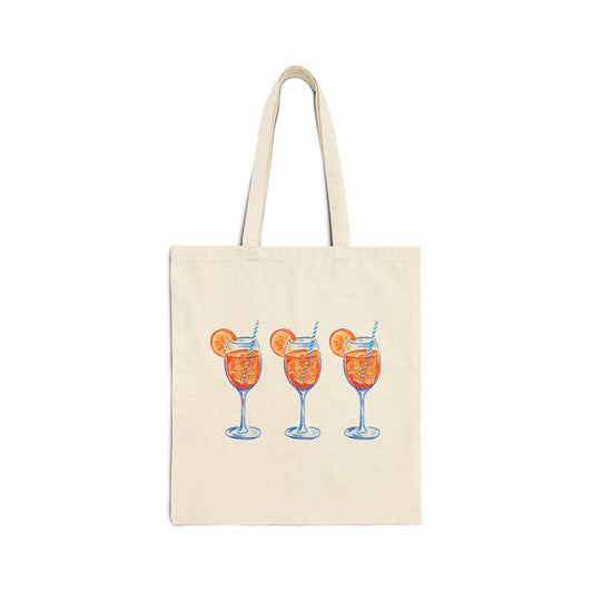 Canvas Tote | Aperol Spritz Trio Blue & Orange Watercolor Farmers Market Tote | Cocktail Bachelorette Gift Hostess