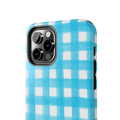 Turquoise Gingham Watercolor Illustrated Tough Phone Case | Various Models Available
