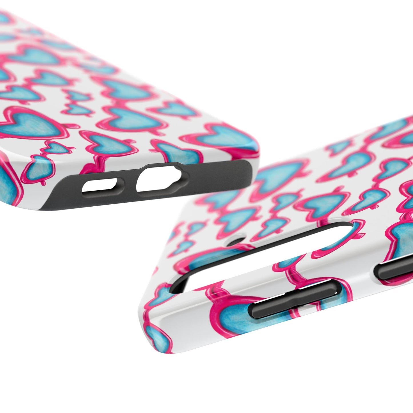 Pink & Blue Heart Shaped Sunglasses Watercolor Illustrated Tossed Pattern Tough Case | Various Models