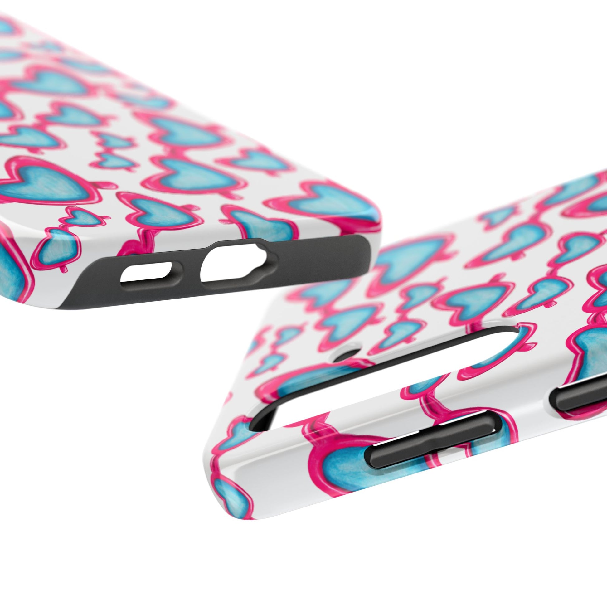 Pink & Blue Heart Shaped Sunglasses Watercolor Illustrated Tossed Pattern Tough Case | Various Models
