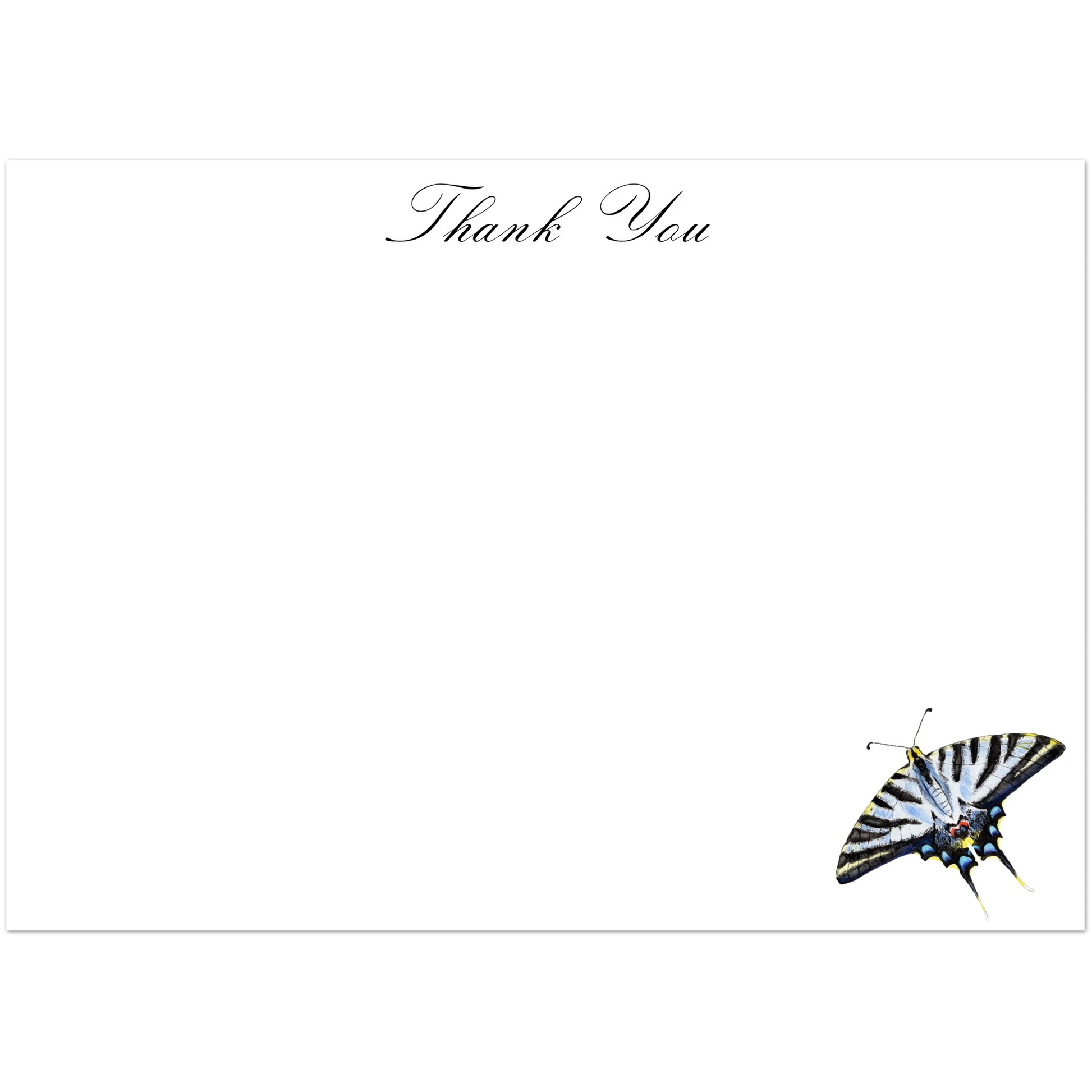 Thank You Cards Light Blue Swallowtail Butterfly Watercolor Illustrated Flat Notecards | Set of 10 Cards & Envelopes | 2 Sizes 5R (5 x 7″)