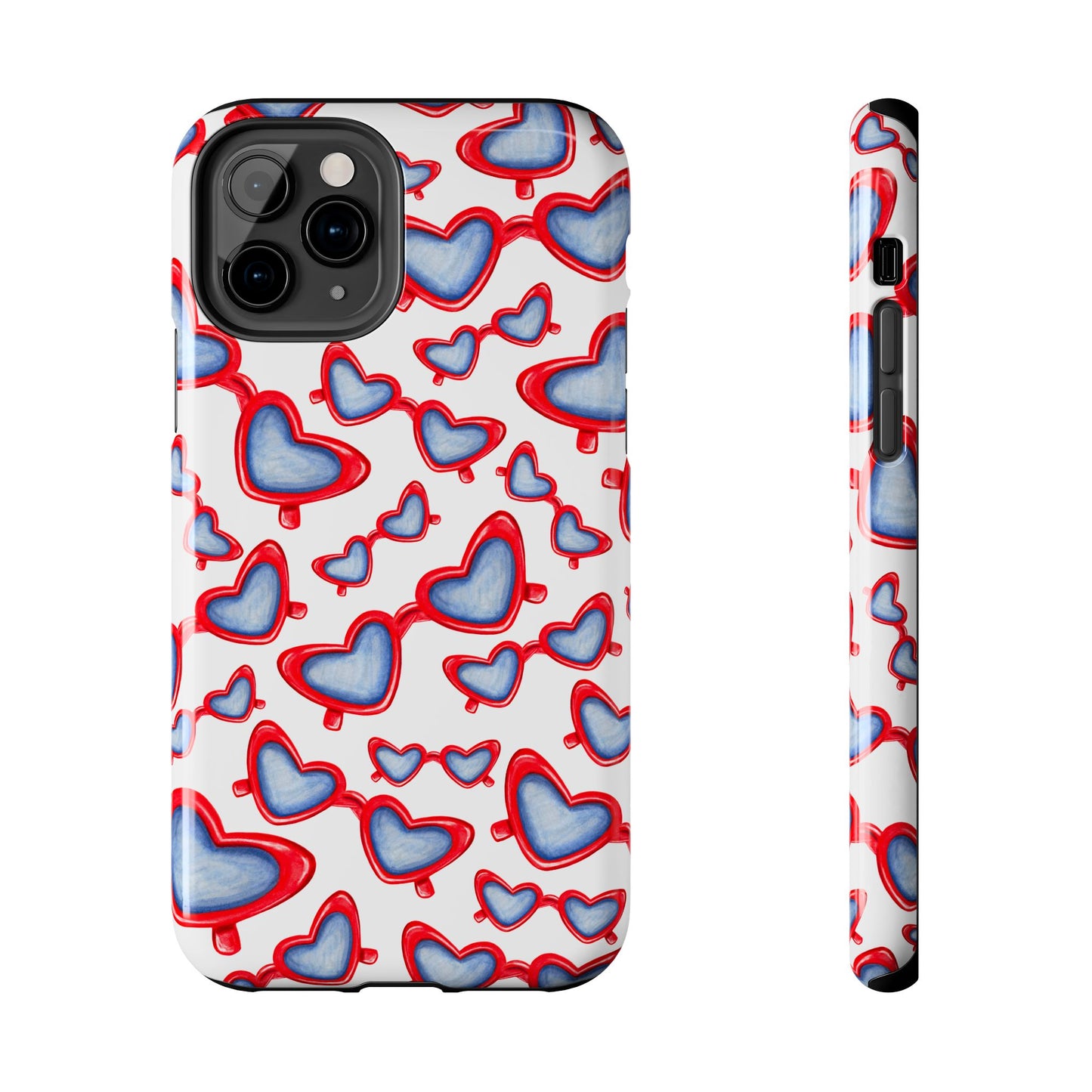 Red, White, & Blue Heart Shaped Watercolor Sunglasses Tossed Pattern Tough Phone Cases iPhone 11 Pro