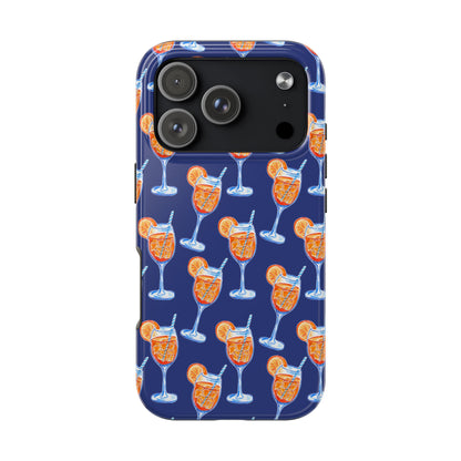 Orange & Blue Aperol Spritz Watercolor Pattern Navy Tough Case | Various Models iPhone 17 Pro