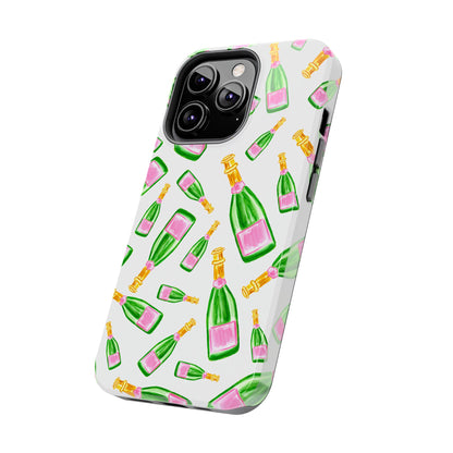Copy of Tossed Pink and Green Watercolor Illustrated Champagne Bottles Pattern Tough Phone Case | Various Models