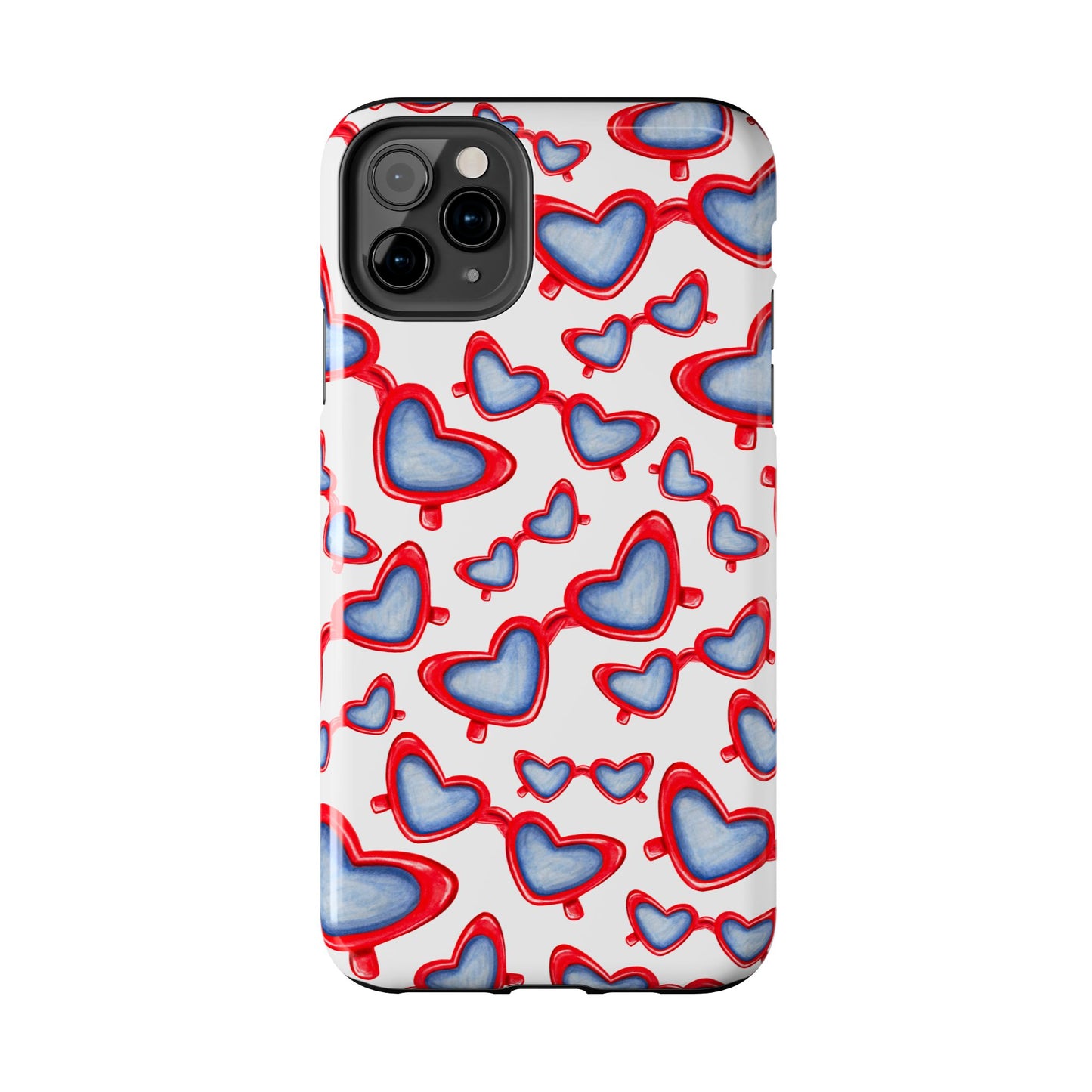 Red, White, & Blue Heart Shaped Watercolor Sunglasses Tossed Pattern Tough Phone Cases