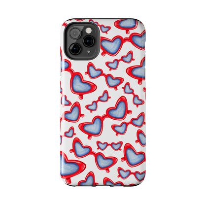 Red, White, & Blue Heart Shaped Watercolor Sunglasses Tossed Pattern Tough Phone Cases