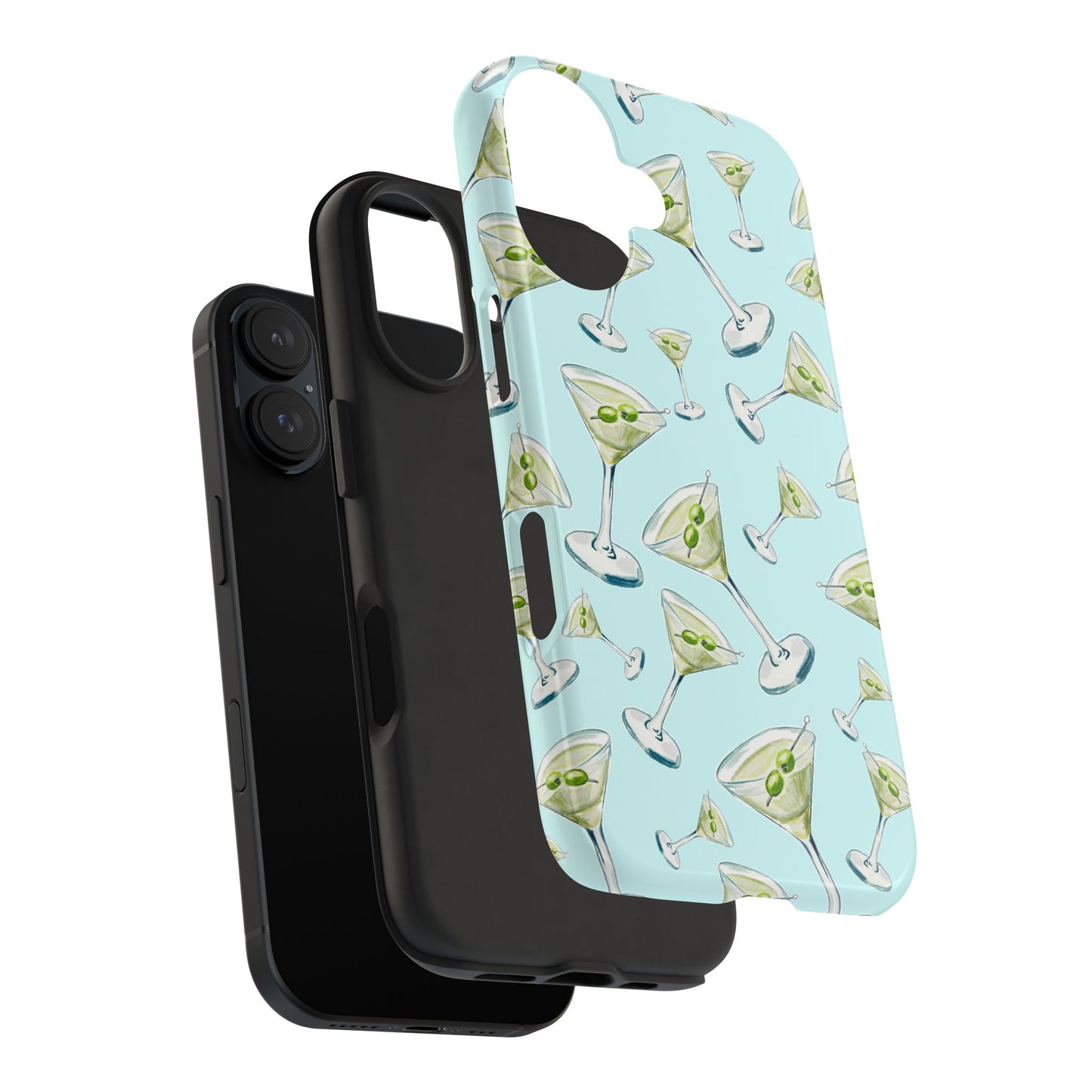 Watercolor Blue and Green Martinis Tossed Illustrated Pattern Turquoise Blue Tough Phone Case | Various Models