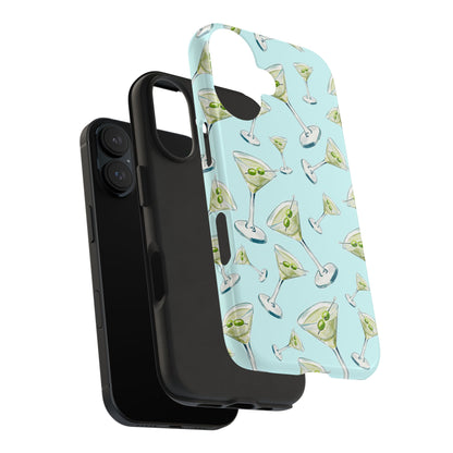 Watercolor Blue and Green Martinis Tossed Illustrated Pattern Turquoise Blue Tough Phone Case | Various Models