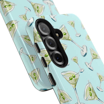 Watercolor Blue and Green Martinis Tossed Illustrated Pattern Turquoise Blue Tough Phone Case | Various Models