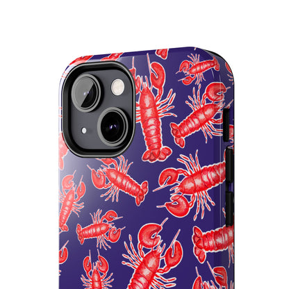 Red Lobster Watercolor Illustrated Tossed Pattern Navy Coastal Nautical Tough Phone Case | Various Models