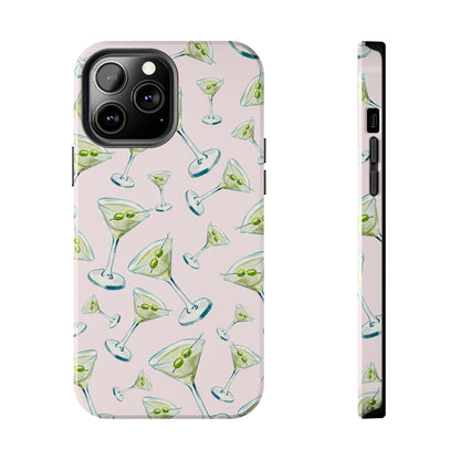Watercolor Blue and Green Martinis Tossed Illustrated Pattern Blush Pink Tough Phone Case | Various Models