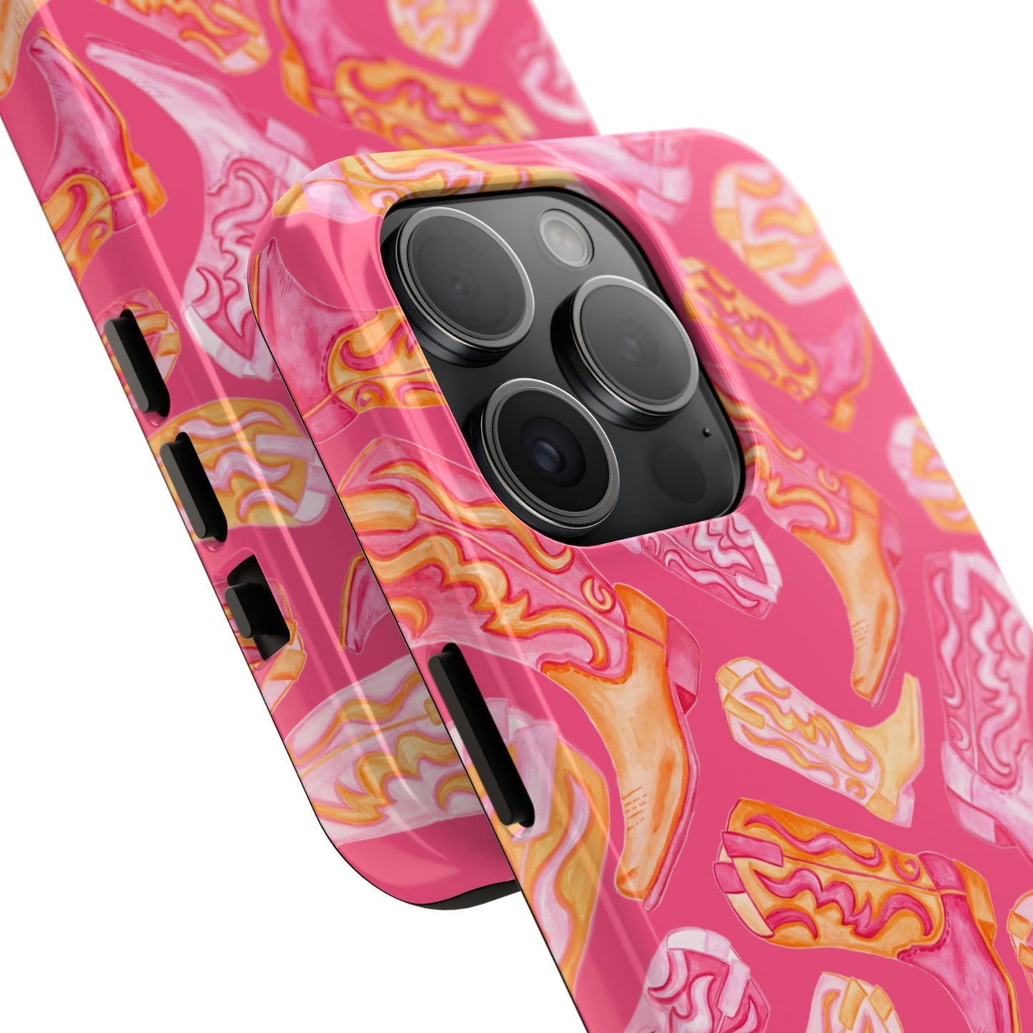 Tossed Hot Pink & Orange Watercolor Cowboy Boots Hot Pink Tough Phone Cases | Various Models
