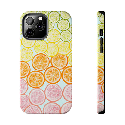 Ombré Citrus Grapefruit, Oranges, Lemons, & Limes Watercolor Illustrated Light Blue Tough Phone Case | Various Models Available