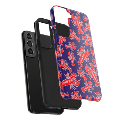 Red Lobster Watercolor Illustrated Tossed Pattern Navy Coastal Nautical Tough Phone Case | Various Models