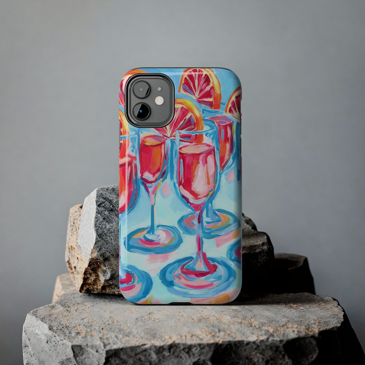 Pink Blood Orange Mimosas Blue Champagne Flute Acrylic Tough Phone Case | Various Models Available