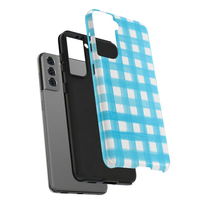 Turquoise Gingham Watercolor Illustrated Tough Phone Case | Various Models Available