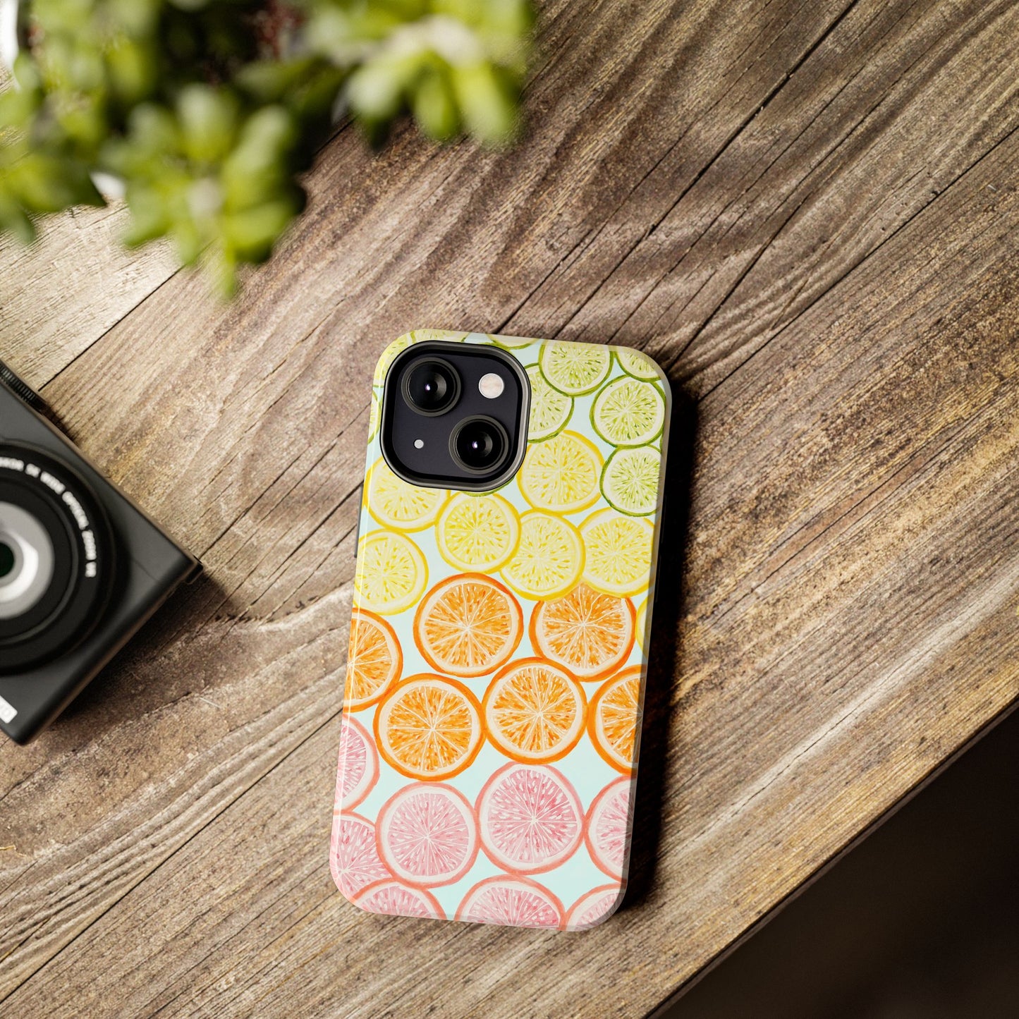 Ombré Citrus Grapefruit, Oranges, Lemons, & Limes Watercolor Illustrated Light Blue Tough Phone Case | Various Models Available