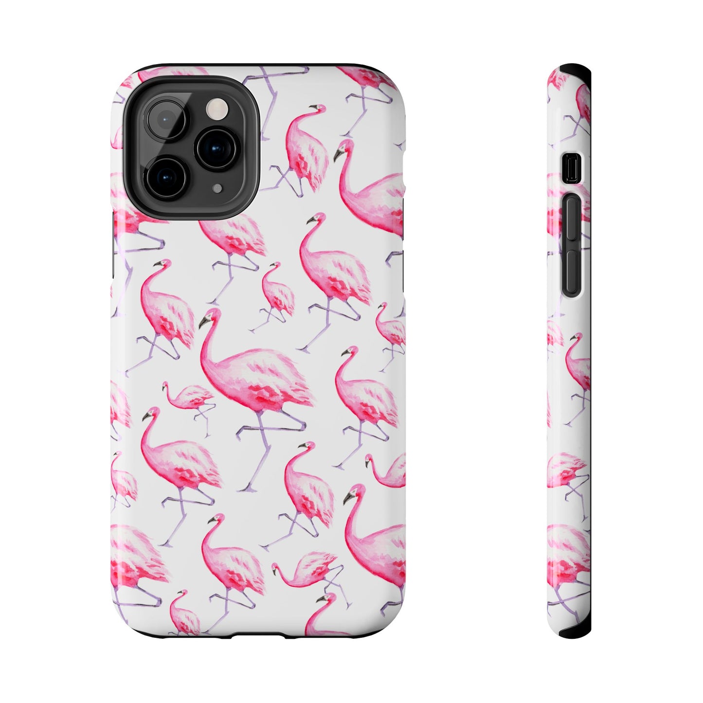 Hot Pink Flamingos Watercolor Illustrated Tossed Pattern Phone Case | Various Models iPhone 11 Pro