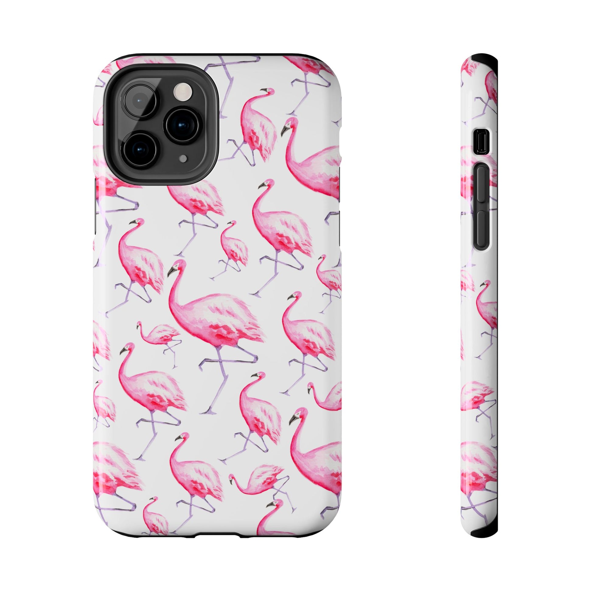 Hot Pink Flamingos Watercolor Illustrated Tossed Pattern Phone Case | Various Models iPhone 11 Pro