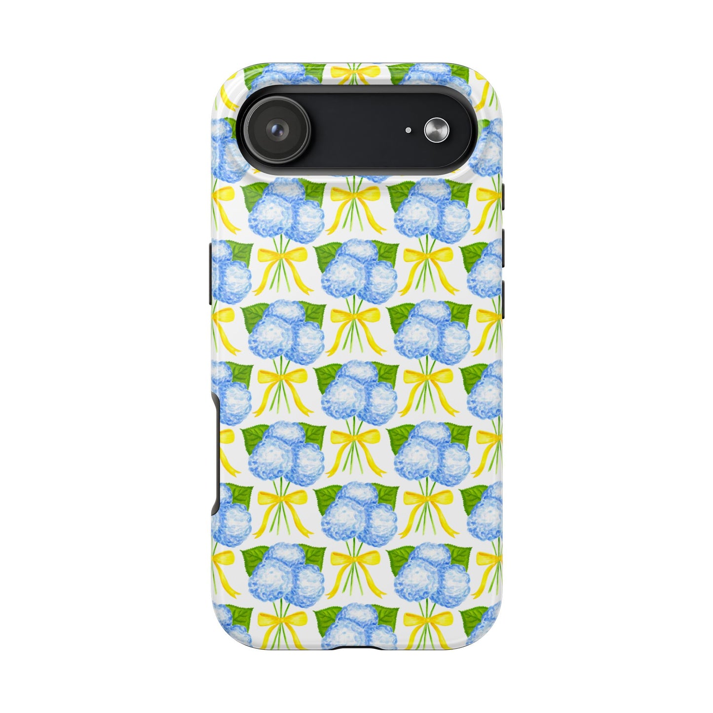 Blue Hydrangea Bouquets with Yellow Bow Ribbon Watercolor Illustrated Patterned Tough Phone Case | Various Models