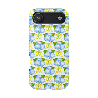Blue Hydrangea Bouquets with Yellow Bow Ribbon Watercolor Illustrated Patterned Tough Phone Case | Various Models