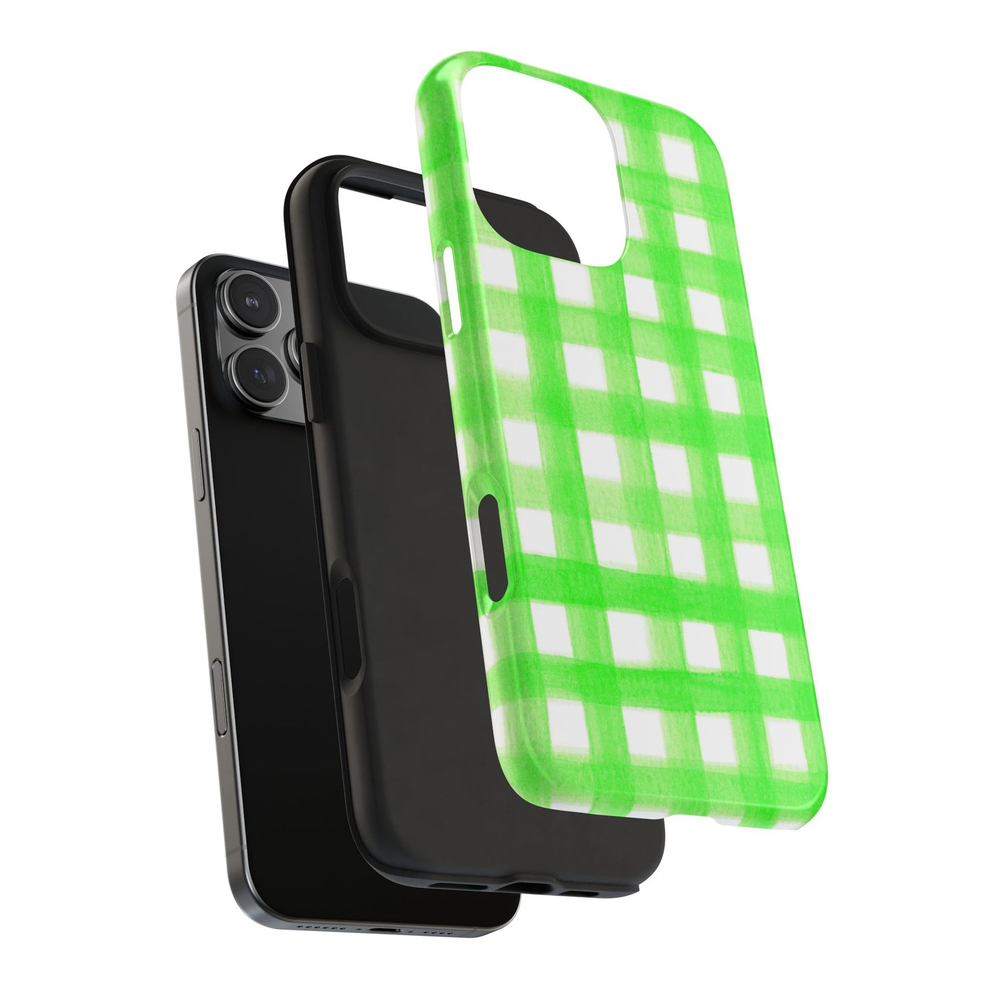 Lime Green Gingham Watercolor Illustrated Tough Phone Case | Various Models Available