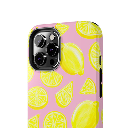 Bright Yellow Lemons Watercolor Illustrated Tossed Pattern Light Pink Tough Phone Case | Various Models