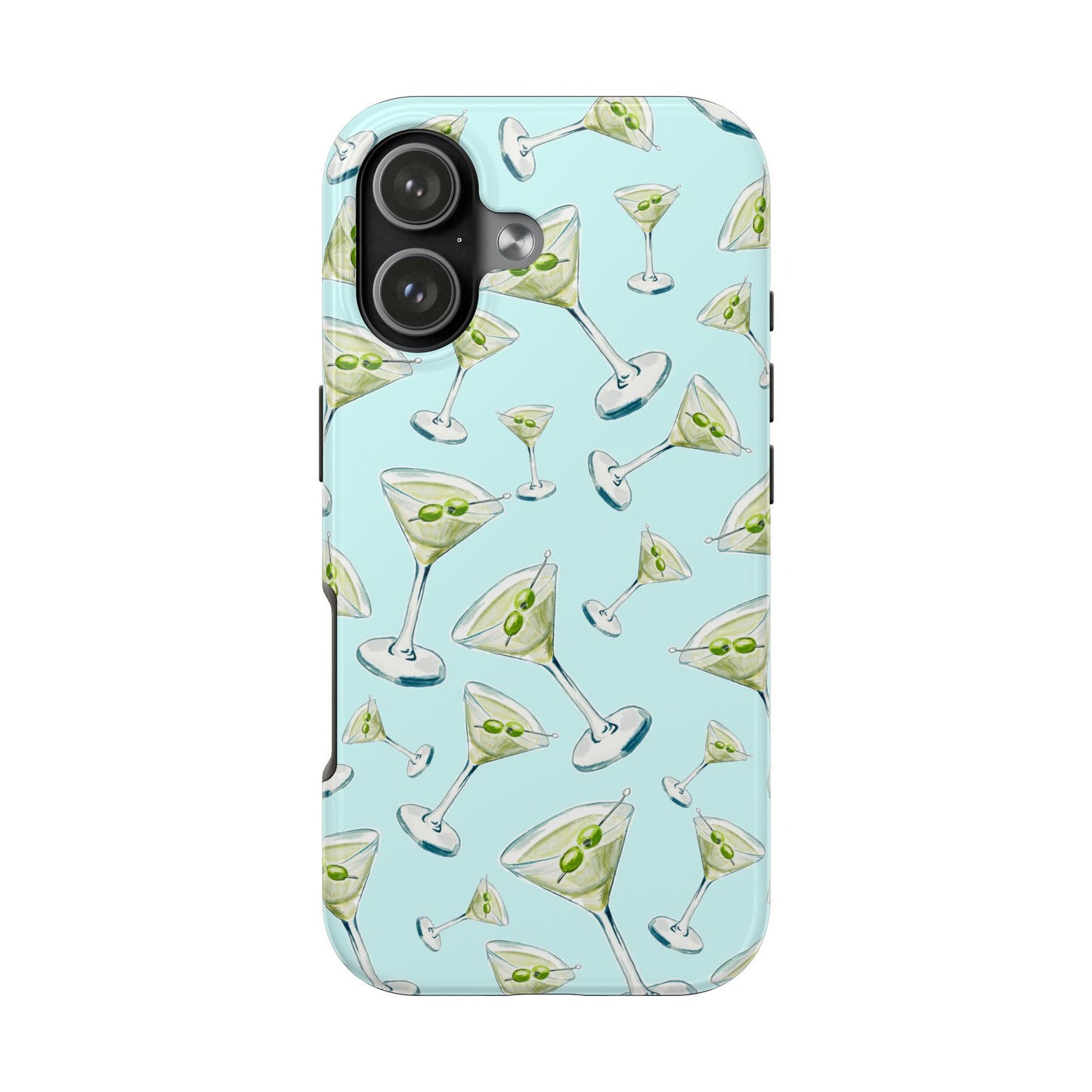 Watercolor Blue and Green Martinis Tossed Illustrated Pattern Turquoise Blue Tough Phone Case | Various Models