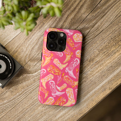 Tossed Hot Pink & Orange Watercolor Cowboy Boots Hot Pink Tough Phone Cases | Various Models