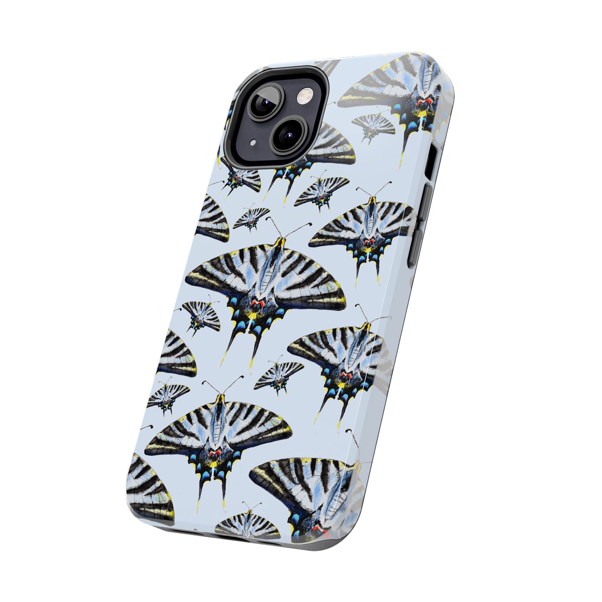 Light Blue Swallowtail Butterflies Watercolor Illustrated Pale Blue Tough Phone Case | Various Models