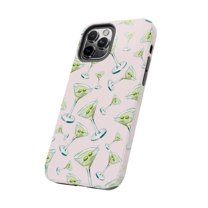 Watercolor Blue and Green Martinis Tossed Illustrated Pattern Blush Pink Tough Phone Case | Various Models