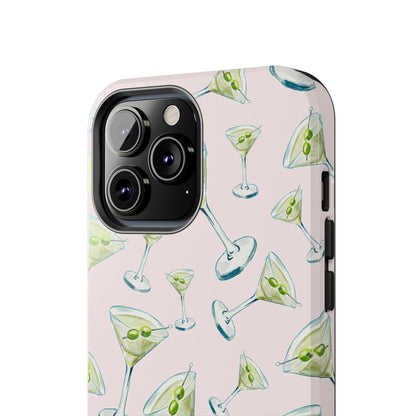 Watercolor Blue and Green Martinis Tossed Illustrated Pattern Blush Pink Tough Phone Case | Various Models