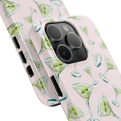 Watercolor Blue and Green Martinis Tossed Illustrated Pattern Blush Pink Tough Phone Case | Various Models