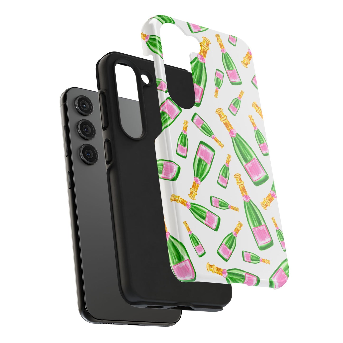 Copy of Tossed Pink and Green Watercolor Illustrated Champagne Bottles Pattern Tough Phone Case | Various Models