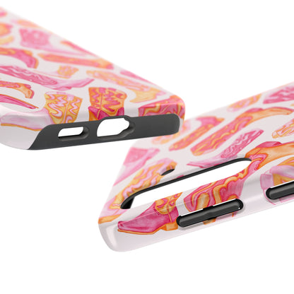 Tossed Hot Pink & Orange Watercolor Cowboy Boots Tough Light Pink Phone Case | Various Models Available