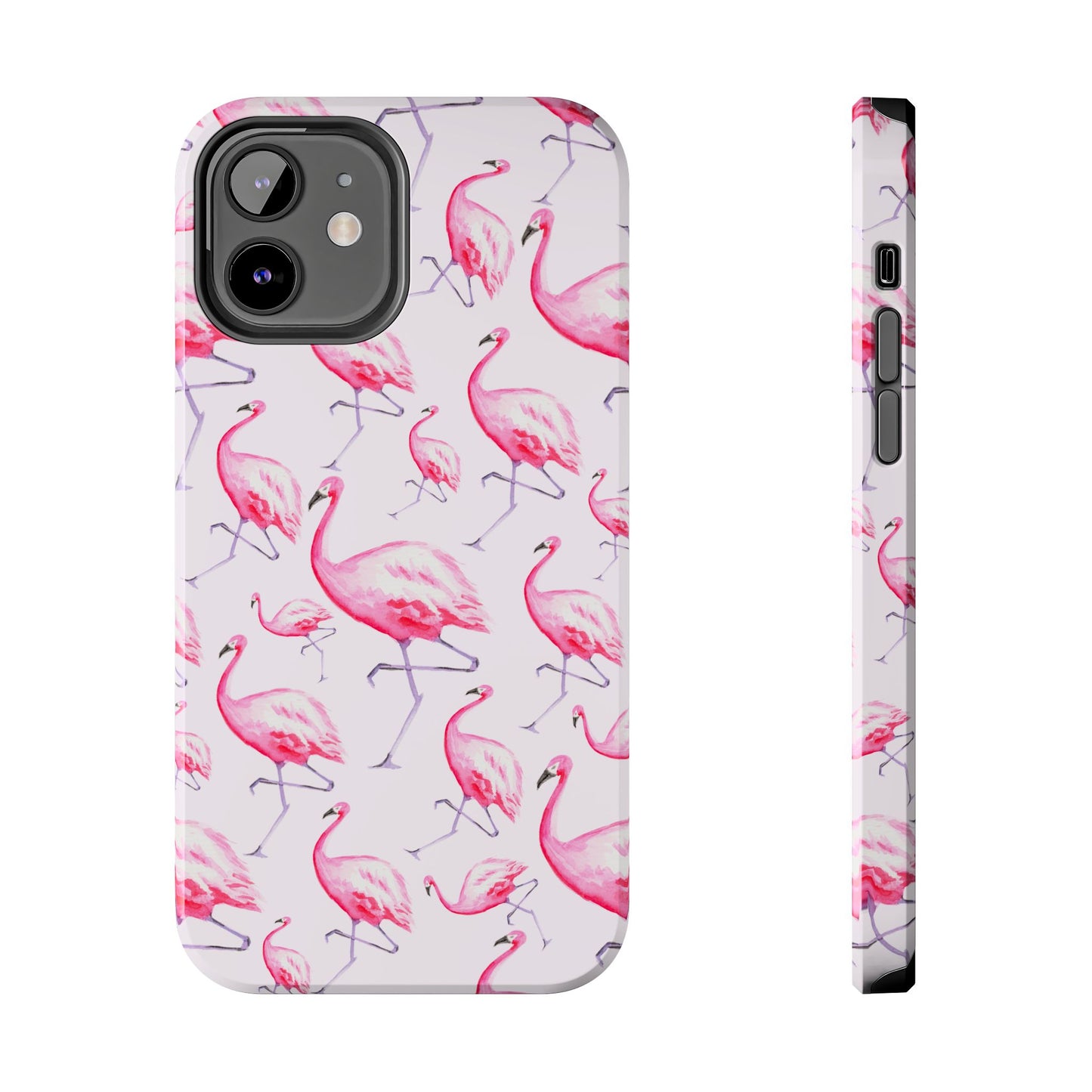 Pink Flamingos Watercolor Illustrated Tossed Pattern Blush Phone Case | Various Models iPhone 12