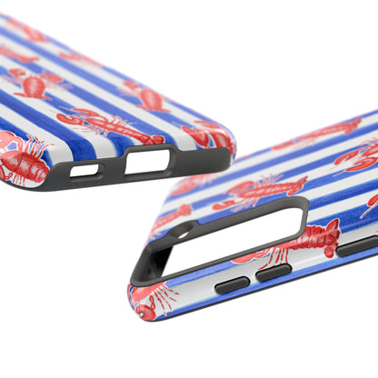Blue & White Strip Red Lobster Watercolor Patterned Phone Case | Various Models