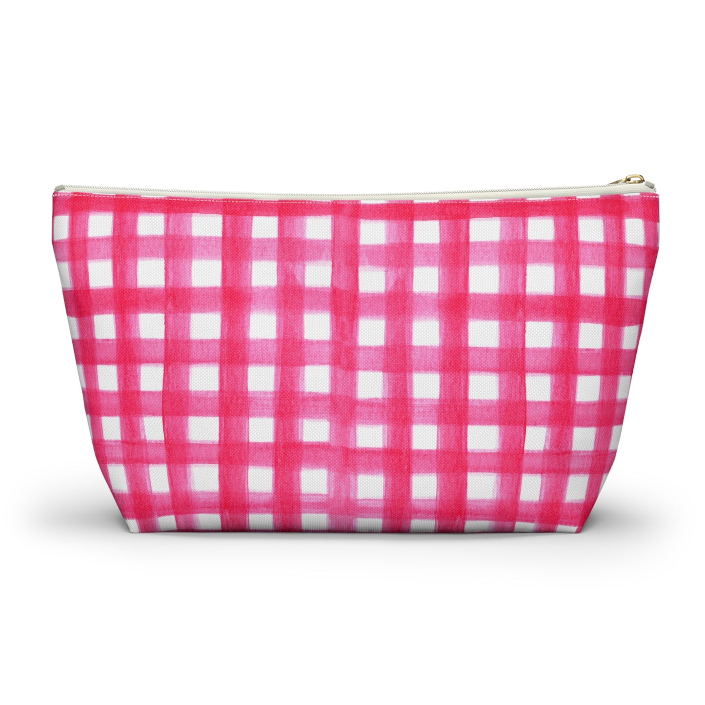 Hot Pink Gingham Watercolor Illustrated Printed Accessory Pouch T-Bottom | Large or Small