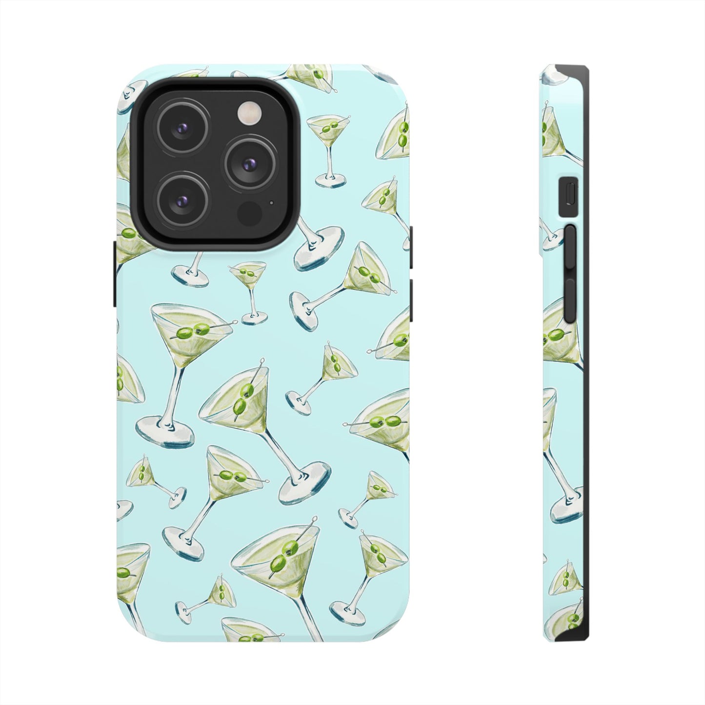 Watercolor Blue and Green Martinis Tossed Illustrated Pattern Turquoise Blue Tough Phone Case | Various Models