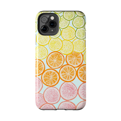 Ombré Citrus Grapefruit, Oranges, Lemons, & Limes Watercolor Illustrated Light Blue Tough Phone Case | Various Models Available