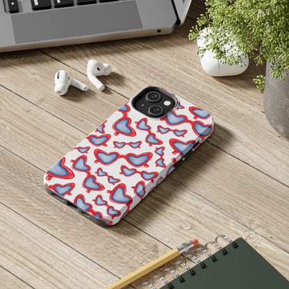 Red, White, & Blue Heart Shaped Watercolor Sunglasses Tossed Pattern Tough Phone Cases