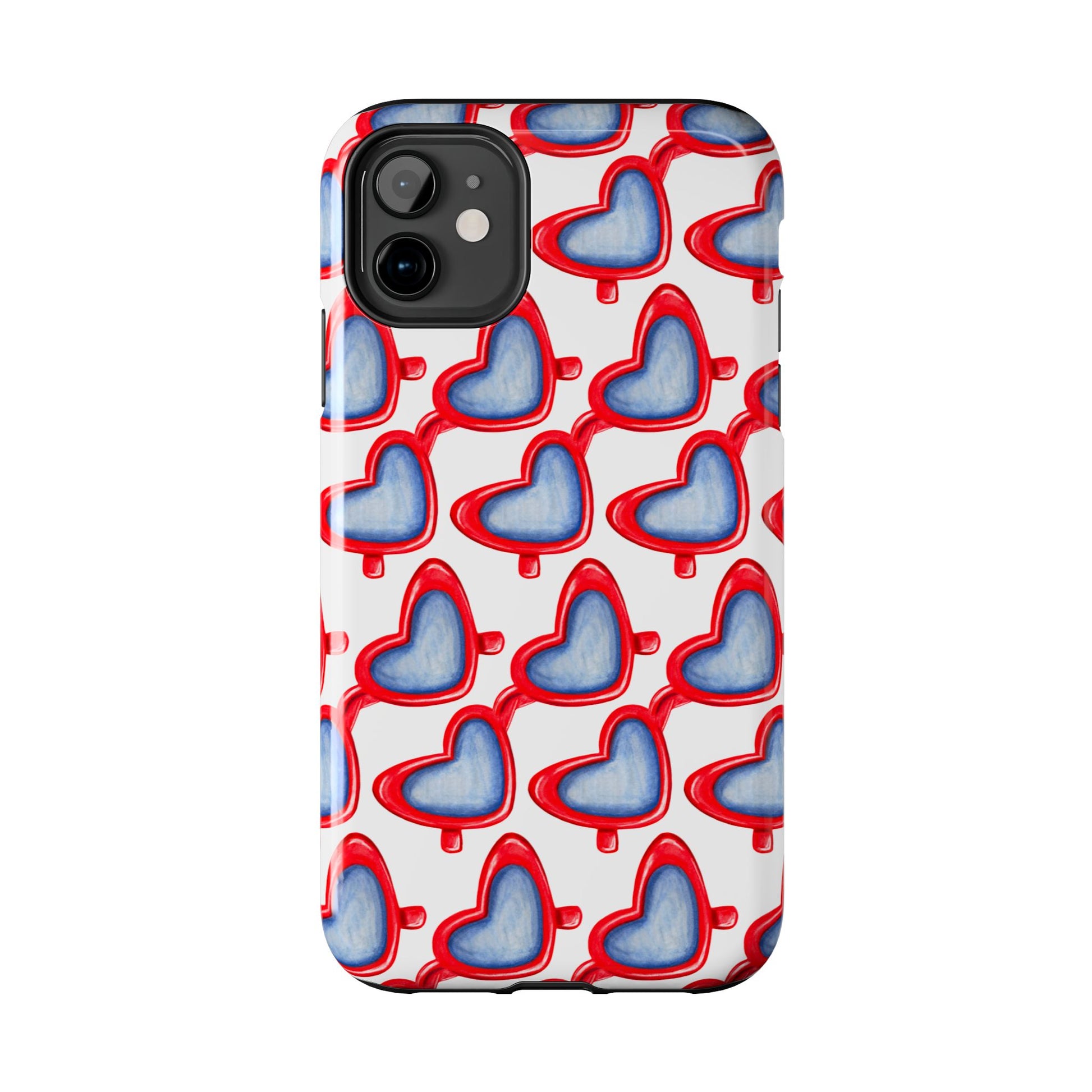 Red Heart Shaped Sunglasses Watercolor Illustrated Tough Phone Case | Various Models