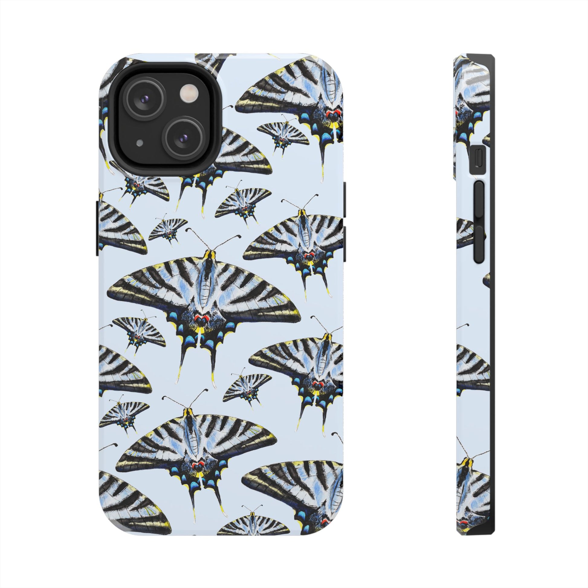 Light Blue Swallowtail Butterflies Watercolor Illustrated Pale Blue Tough Phone Case | Various Models iPhone 14