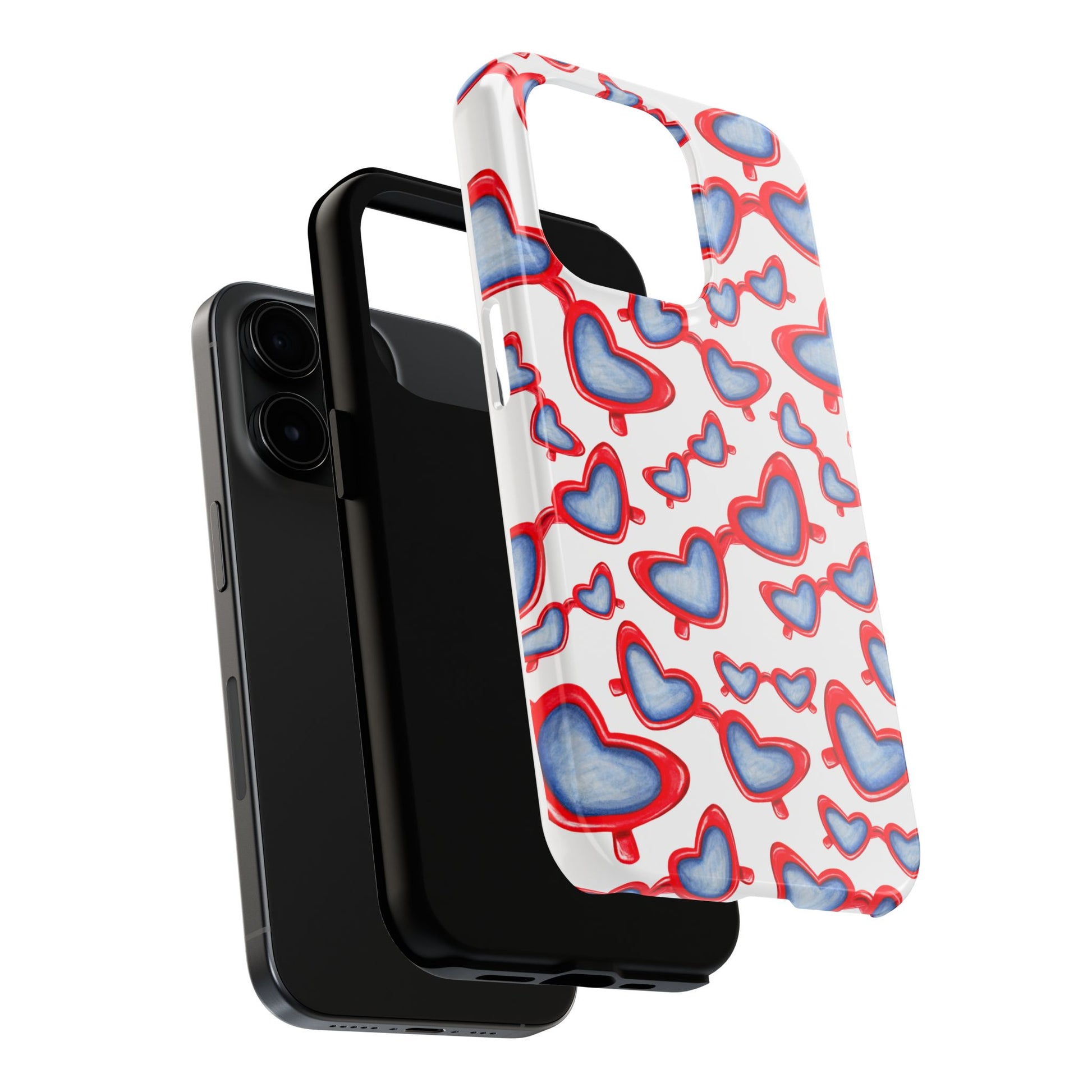 Red, White, & Blue Heart Shaped Watercolor Sunglasses Tossed Pattern Tough Phone Cases