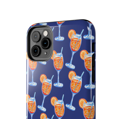 Orange & Blue Aperol Spritz Watercolor Pattern Navy Tough Case | Various Models