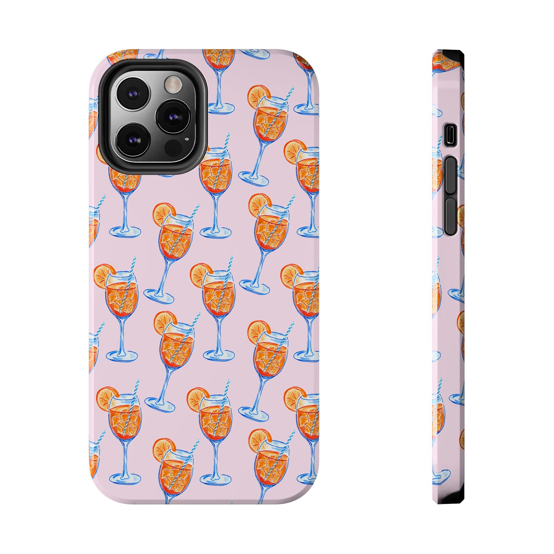 Orange & Blue Aperol Spritz Watercolor Patterned Blush Pink Tough Phone Case | Various Models iPhone 12 Pro