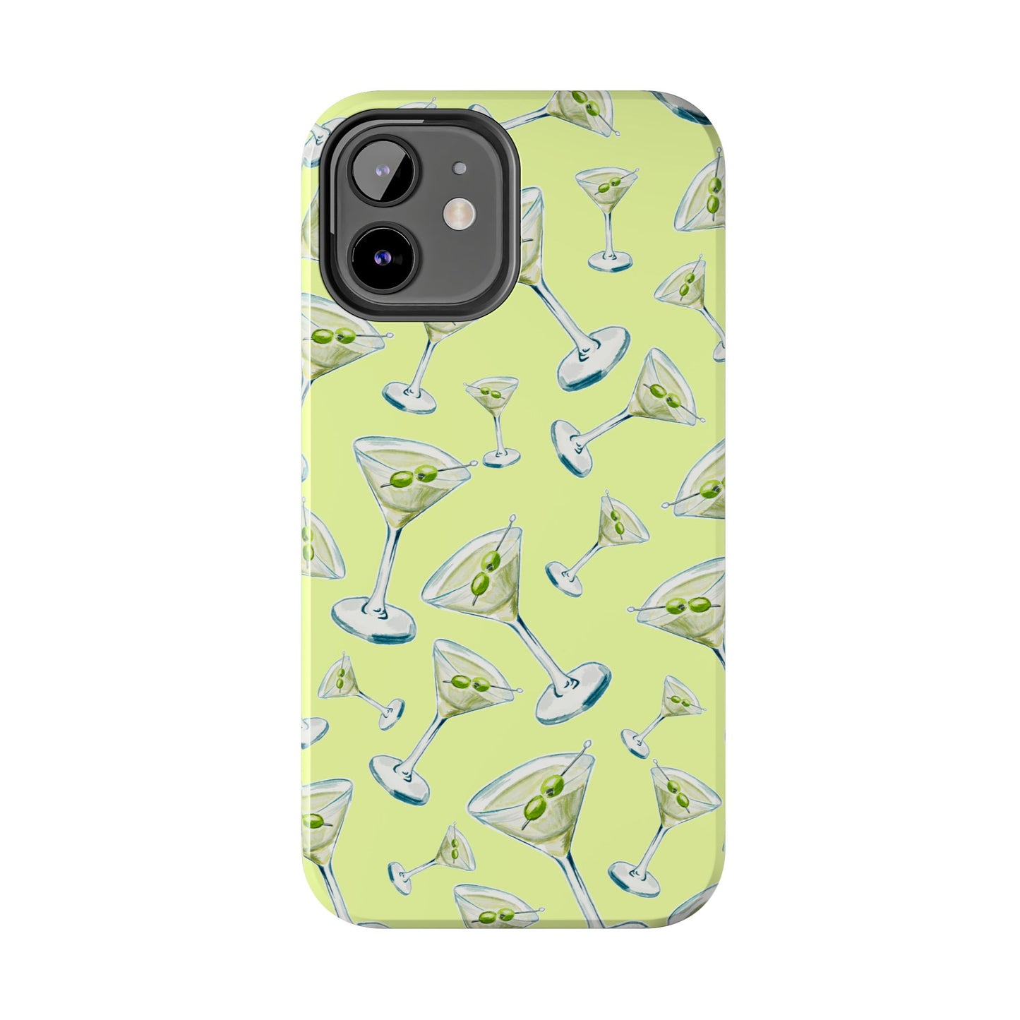 Watercolor Blue and Green Martinis Tossed Illustrated Pattern Yellow Tough Phone Case | Various Models