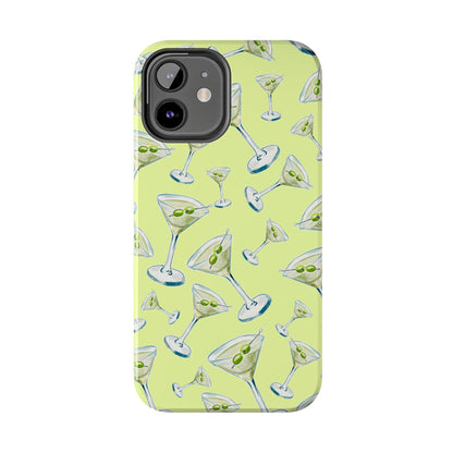 Watercolor Blue and Green Martinis Tossed Illustrated Pattern Yellow Tough Phone Case | Various Models