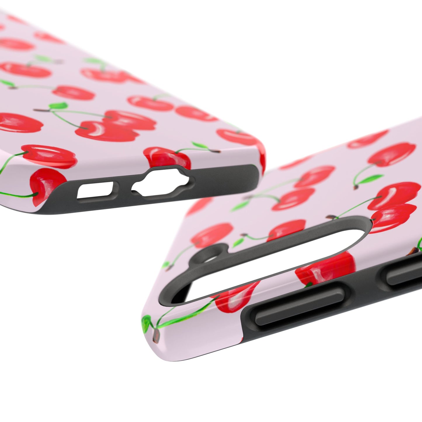 Tossed Red Watercolor Cherries Illustrated Pattern Light Pink Tough Phone Case | Various Models